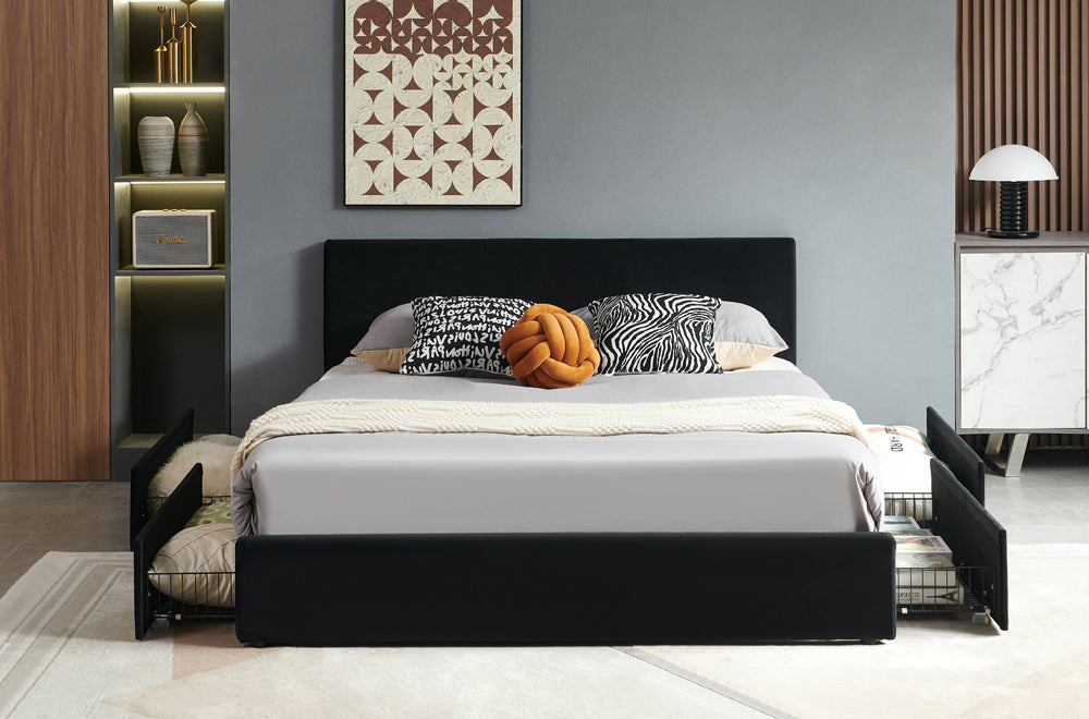 Garrison Storage Platform Bed - Black Velvet or Grey Velvet