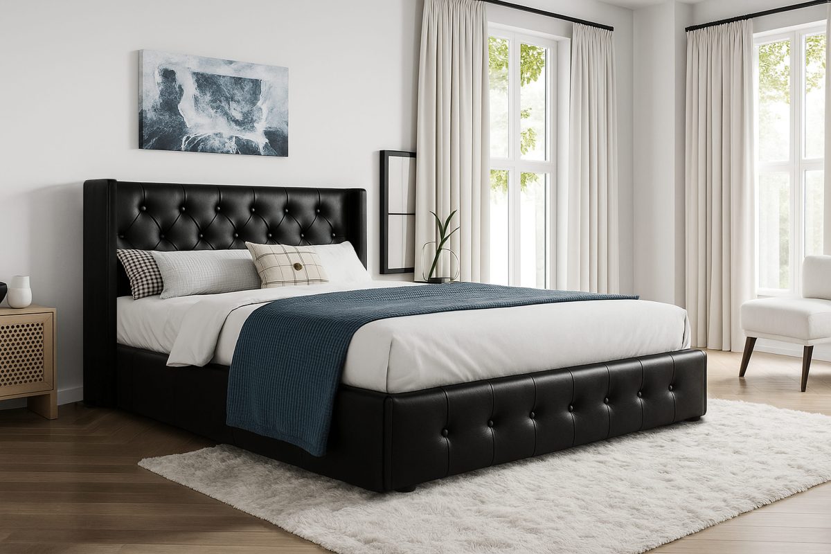 Citadel Platform Bed - Grey Linen, Off-White Linen, Black Linen or Black Leather