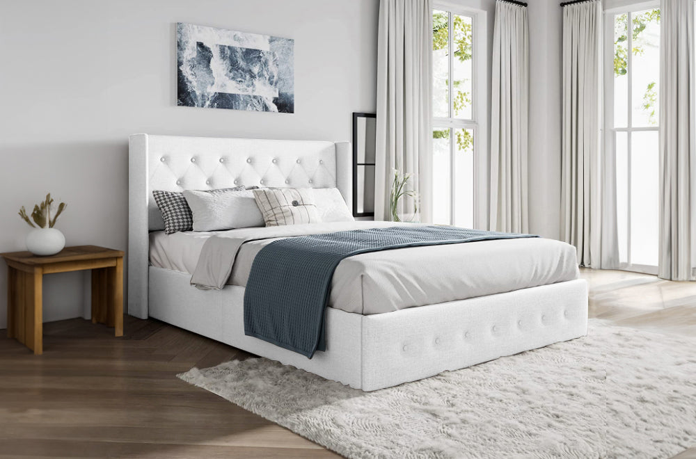 Citadel Platform Bed - Grey Linen, Off-White Linen, Black Linen or Black Leather