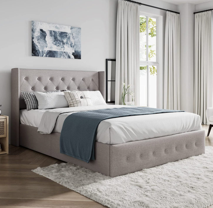 Citadel Platform Bed - Grey Linen, Off-White Linen, Black Linen or Black Leather