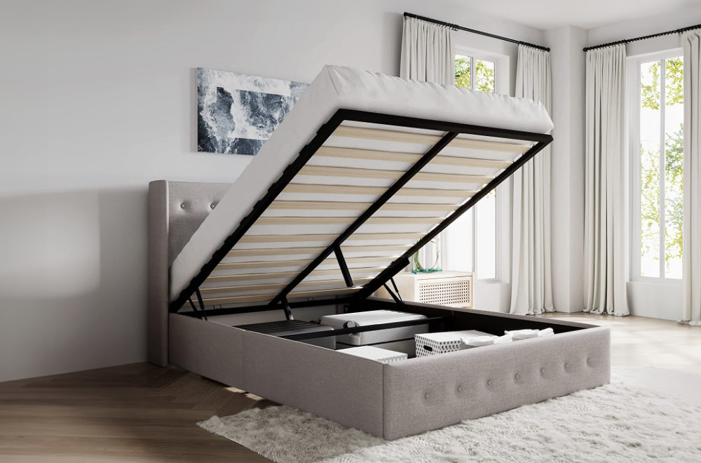 Citadel Platform Bed - Grey Linen, Off-White Linen, Black Linen or Black Leather