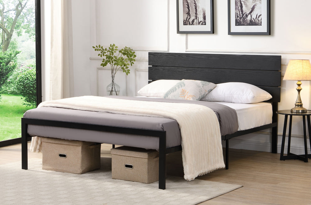 Armdale Metal Platform Bed - Black Metal, White Metal, Black Leatherette or White Leatherette