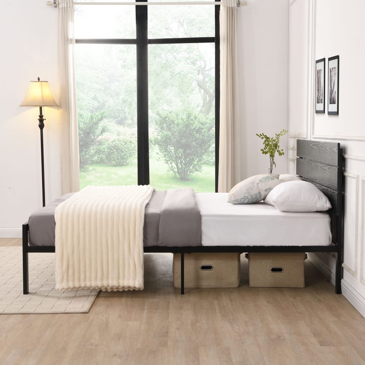 Armdale Metal Platform Bed - Black Metal, White Metal, Black Leatherette or White Leatherette