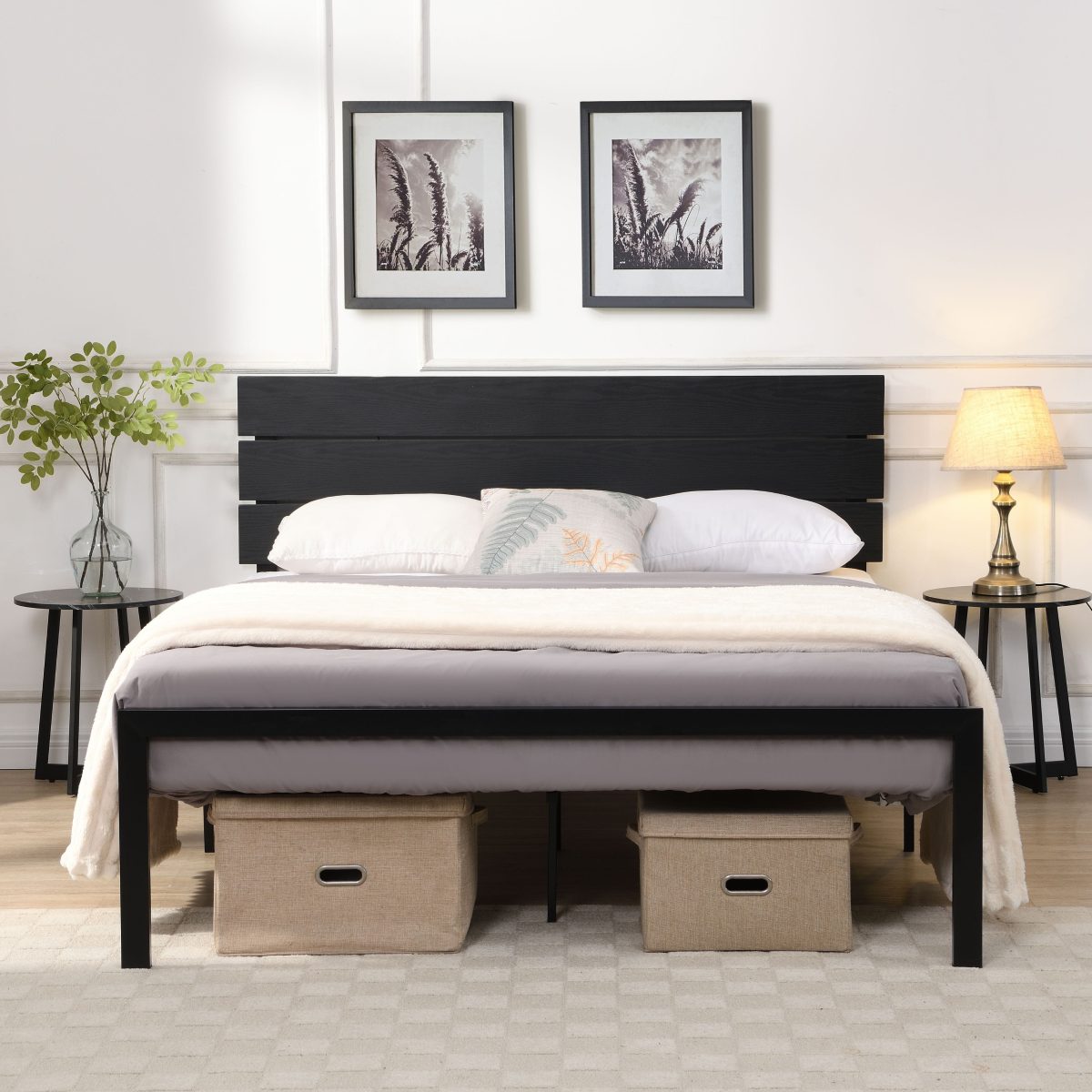 Armdale Metal Platform Bed - Black Metal, White Metal, Black Leatherette or White Leatherette