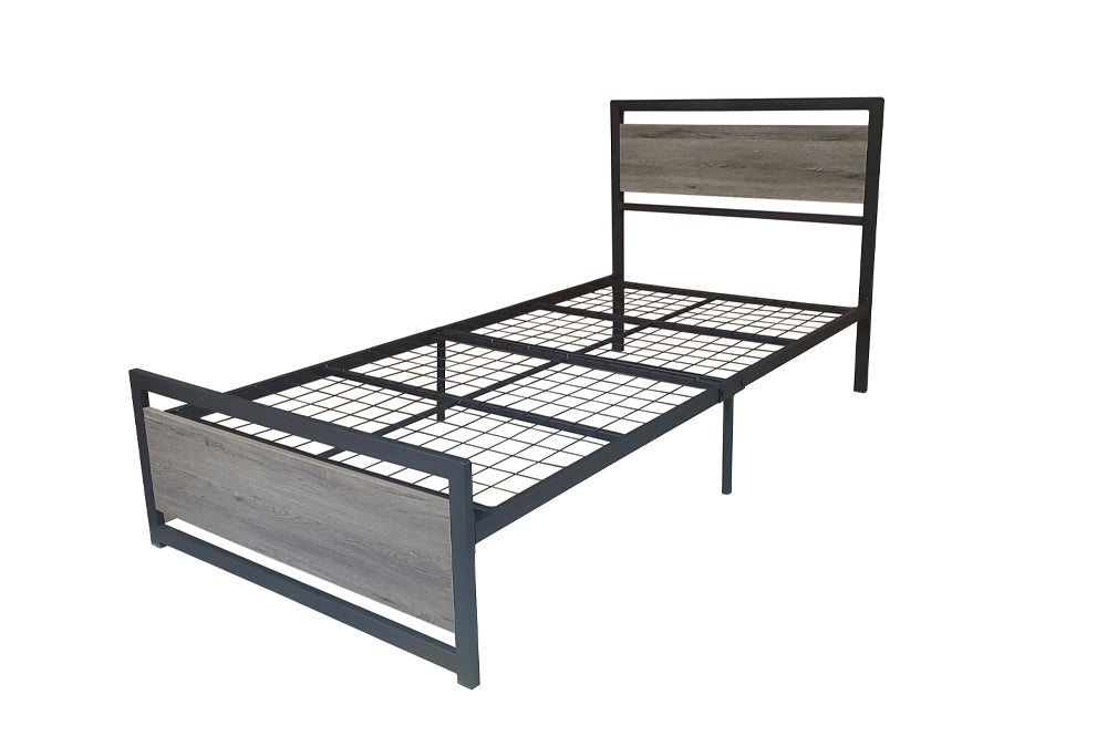 Schmidtville Platform Bed - Distressed Grey Wood Look/Black Metal