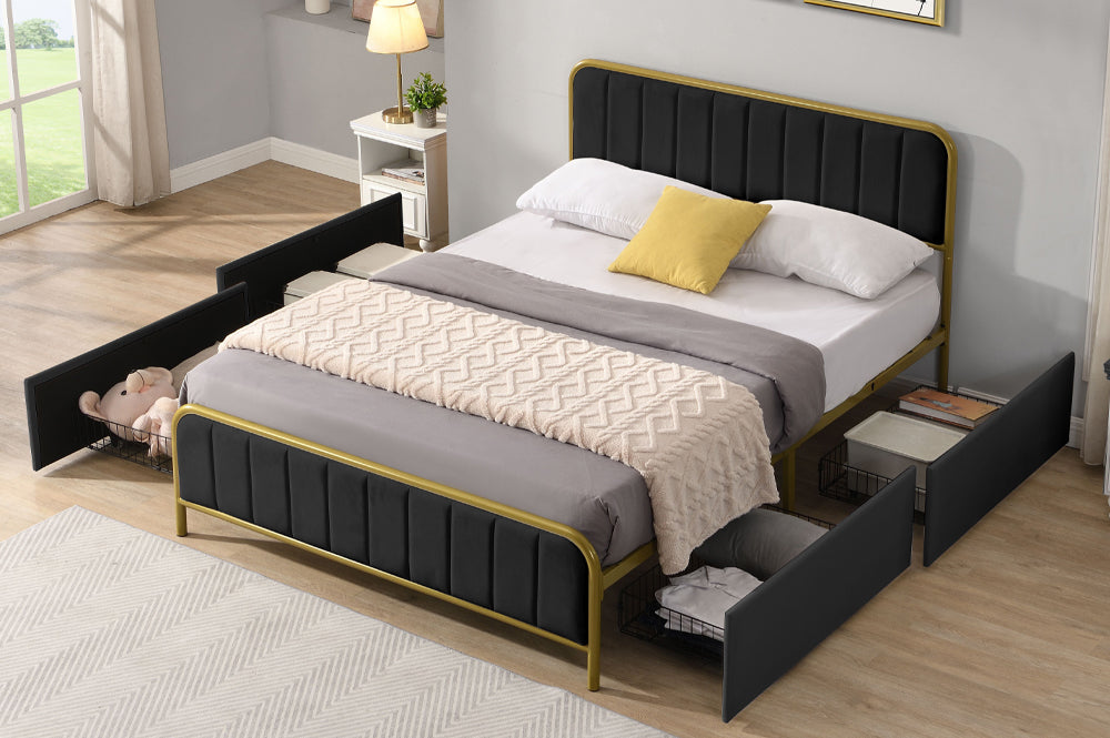 Gottingen Storage Bed - Black Velvet or White Velvet