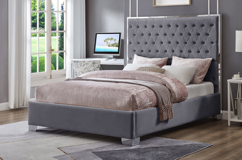 Granville Platform Bed - Black Velvet, Grey Velvet or White Velvet