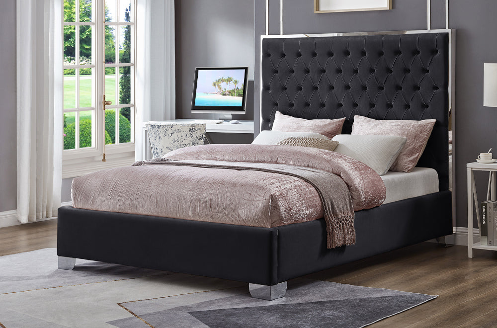 Granville Platform Bed - Black Velvet, Grey Velvet or White Velvet