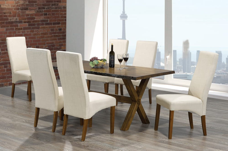 T3036/240 - 7pc Dining Set with Table & 6 Beige Chairs, 71″W, Walnut