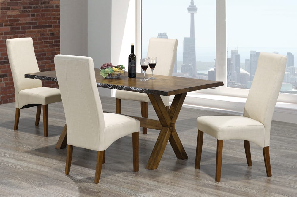 T3038/240 - 5pc Dining Set with Table & 4 Beige Chairs, 60″W, Grey