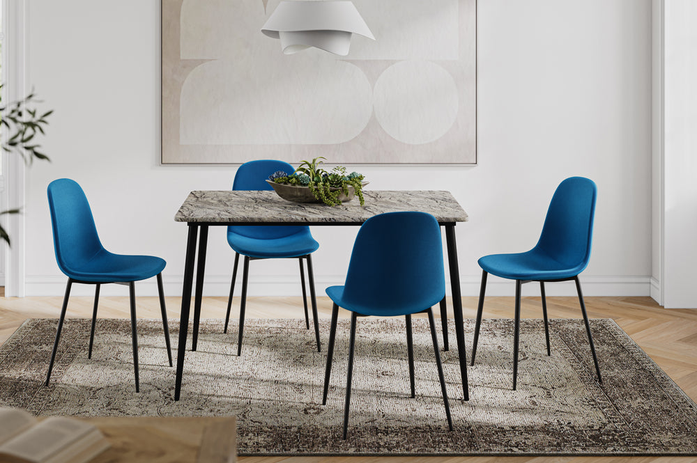 T3206/215 - 5pc Dining Set with Table & 4 Blue or Grey or Black Chairs, 48"W, Black