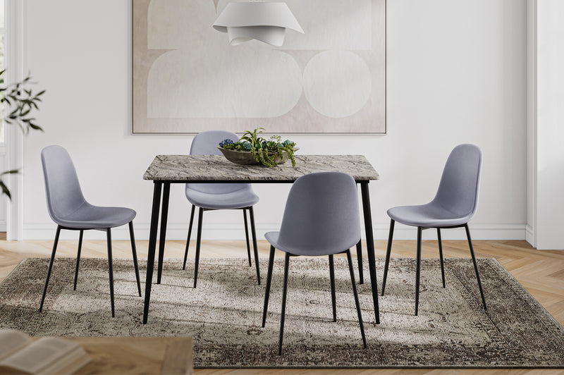 T3206/215 - 5pc Dining Set with Table & 4 Blue or Grey or Black Chairs, 48"W, Black