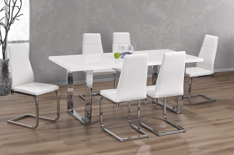 T3360/210 - 7pc Dining Set with Table & 6 Grey or White Chairs, 71″W, Marble Veneer