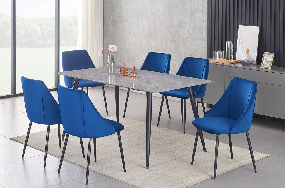 T3529/212 - 7pc Dining Set with Table & 6 Pink or Blue or Grey Chairs, 60″W