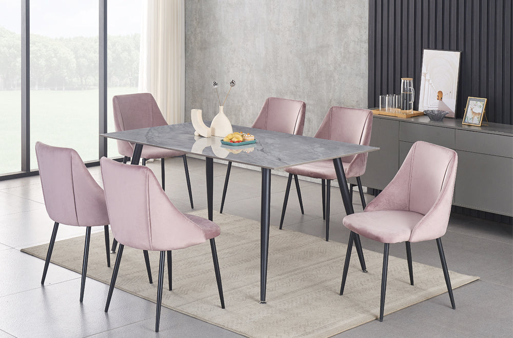 T3529/212 - 7pc Dining Set with Table & 6 Pink or Blue or Grey Chairs, 60″W
