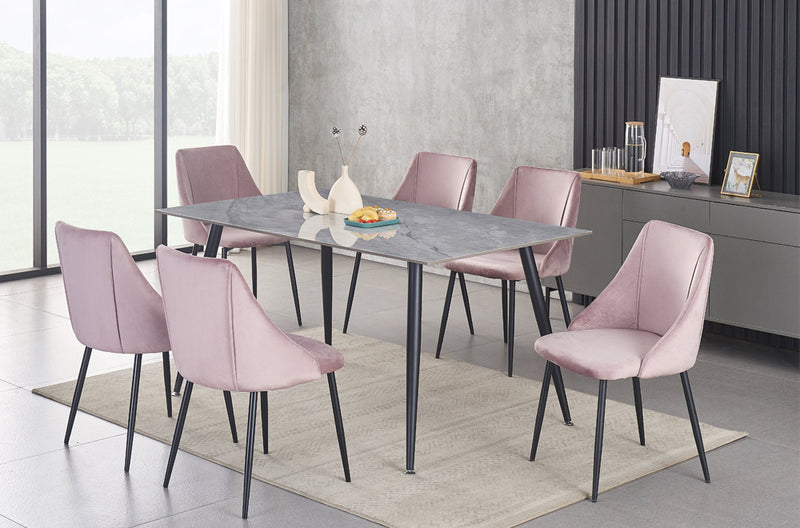 T3529/212 - 7pc Dining Set with Table & 6 Pink or Blue or Grey Chairs, 60″W