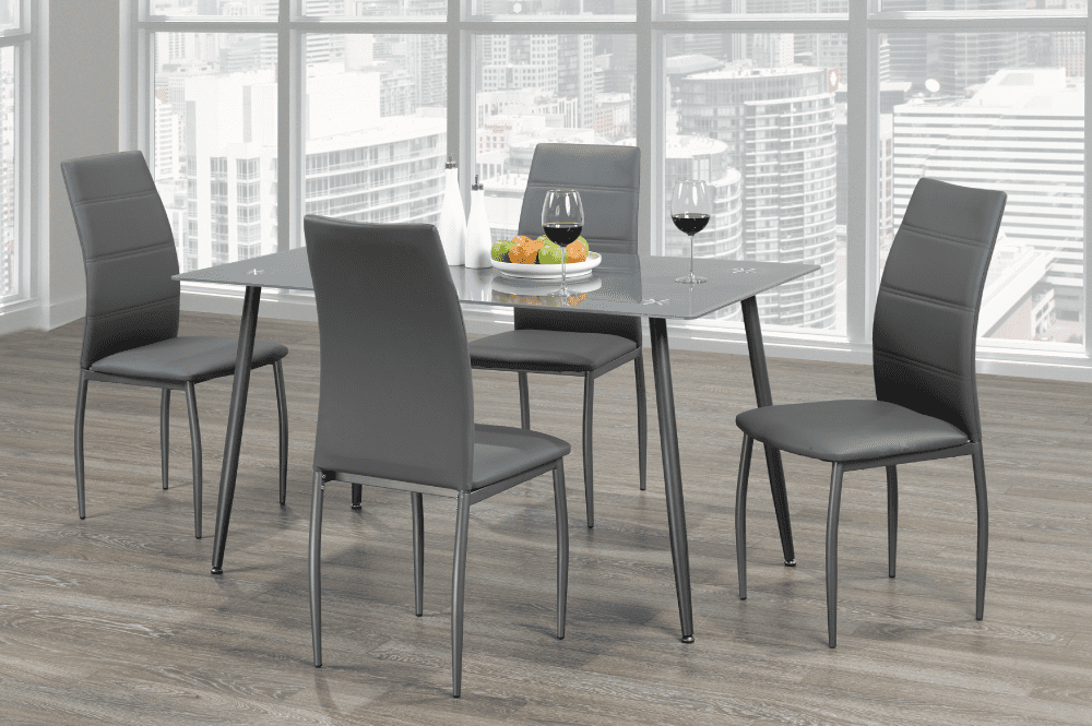 T3600 - 5pc Dining Set with Table & 4 Frosted Grey Chairs, 55"W, Grey