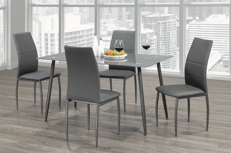 T3600 - 5pc Dining Set with Table & 4 Frosted Grey Chairs, 55"W, Grey