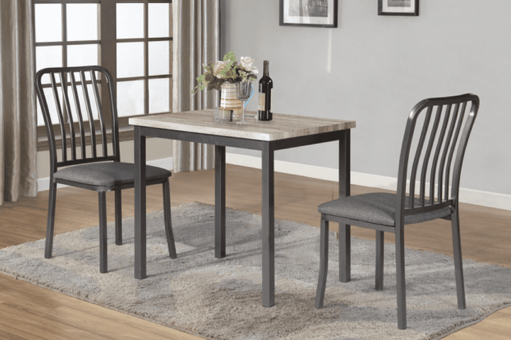 T3720 - 3pc Dining Set with Table & 2 Grey Chairs, 48"W, Light Grey Table Top