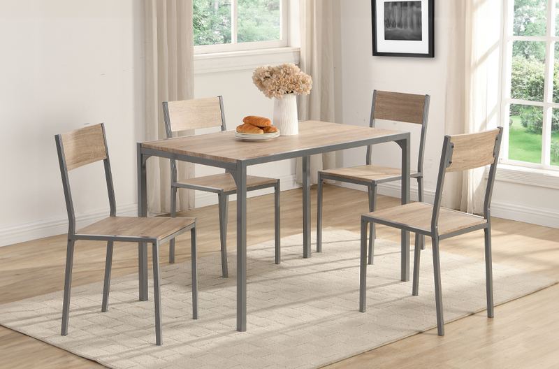 T3755 5 Piece Dining Set – Grey Metal & Oak Wood Finish