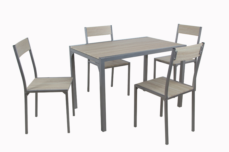 T3755 5 Piece Dining Set – Grey Metal & Oak Wood Finish