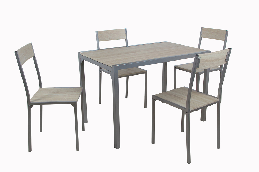 5 Piece Dining Set – Grey Metal & Oak Wood Finish