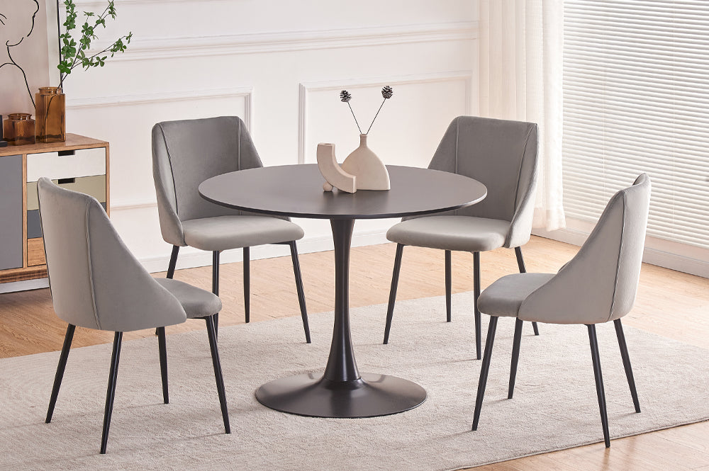 T3810/212 - 5pc Dining Set with Table & 4 Blue or Grey or Pink Chairs, 40"W, Black