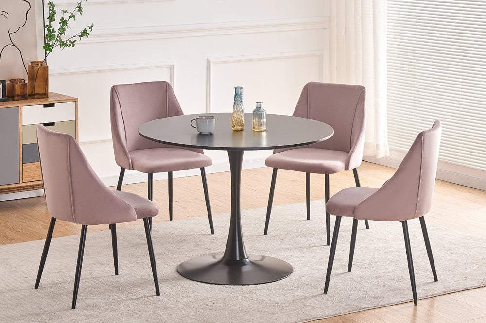 T3810/212 - 5pc Dining Set with Table & 4 Blue or Grey or Pink Chairs, 40"W, Black