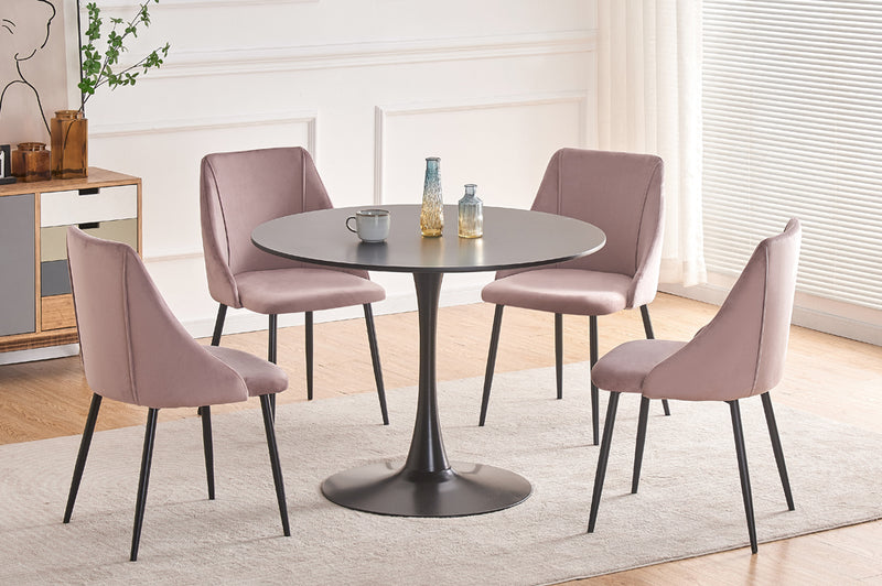 T3810/212 - 5pc Dining Set with Table & 4 Blue or Grey or Pink Chairs, 40"W, Black