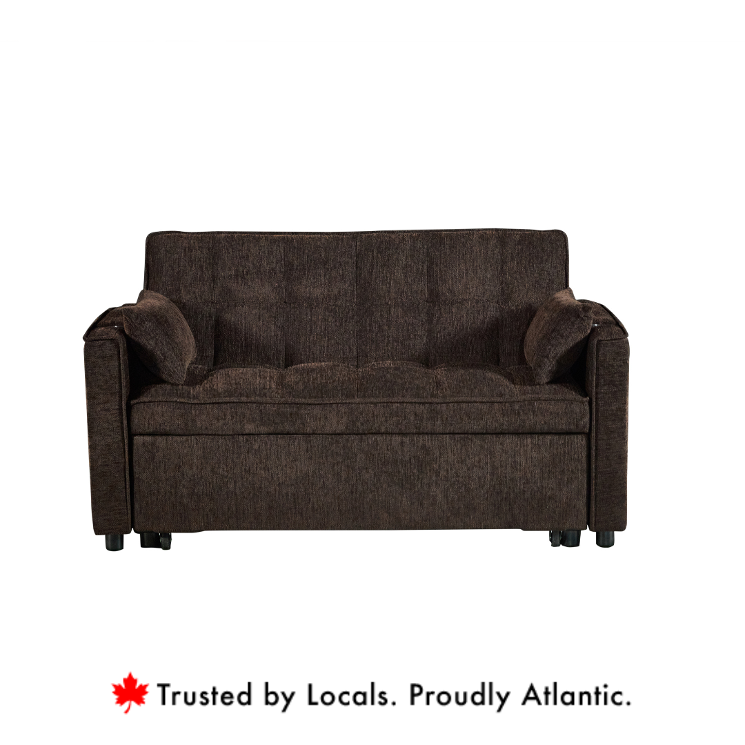 Vanessa Sofabed – Brown Chenille with USB Ports & Cup Holders