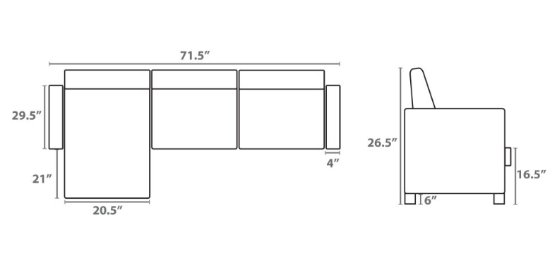 Ansel Sectional Sofa Black - Dimensions Diagram