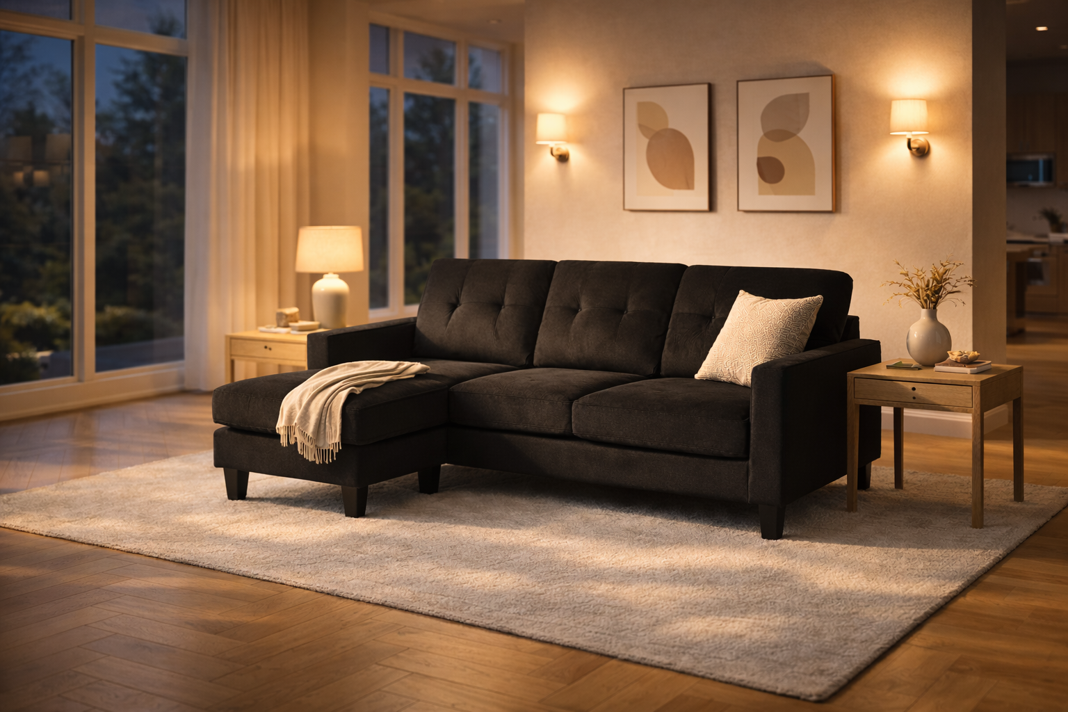 Ansel Sectional Sofa Black -  Angle view 