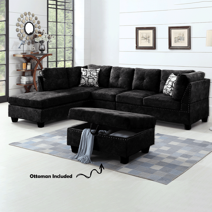 8729 Snow Black Suede Sectional