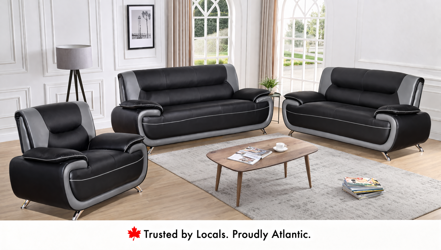 Dalia Black/Grey 3 Piece Sofa Set