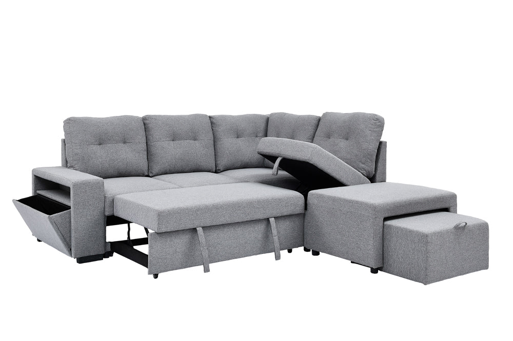 Dorian Sectional Sofa Grey - Pull-Out Bed View