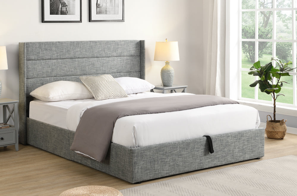 Eliana Grey Linen Storage Platform Bed