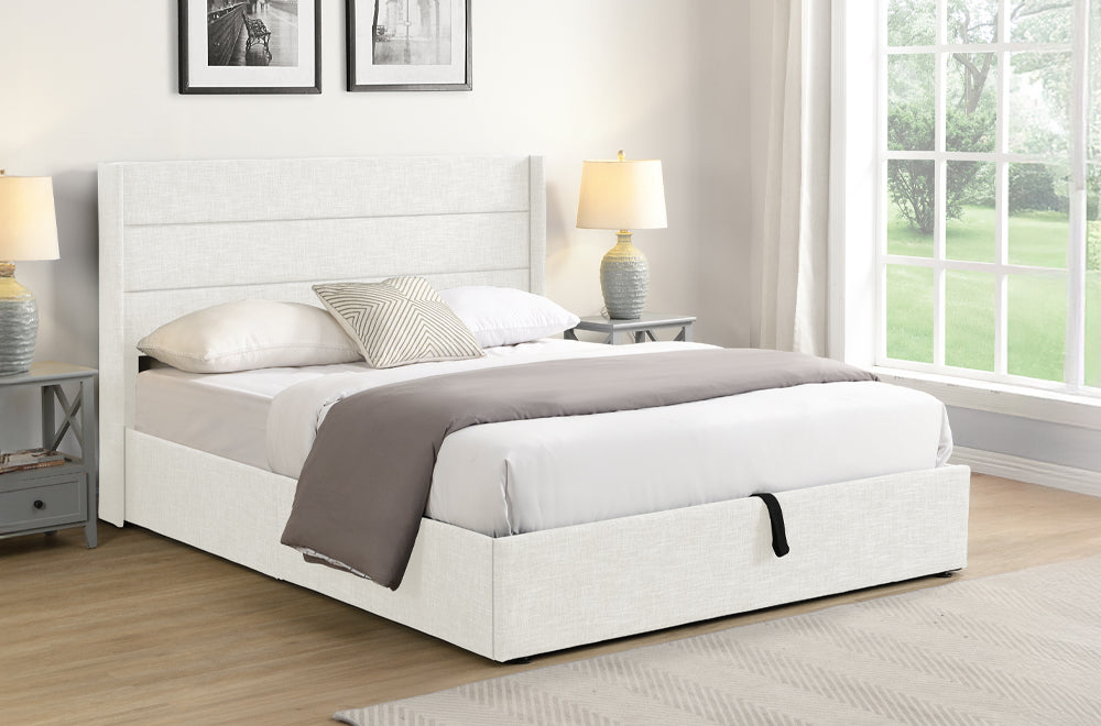 Eliana Off-White Linen Storage Platform Bed