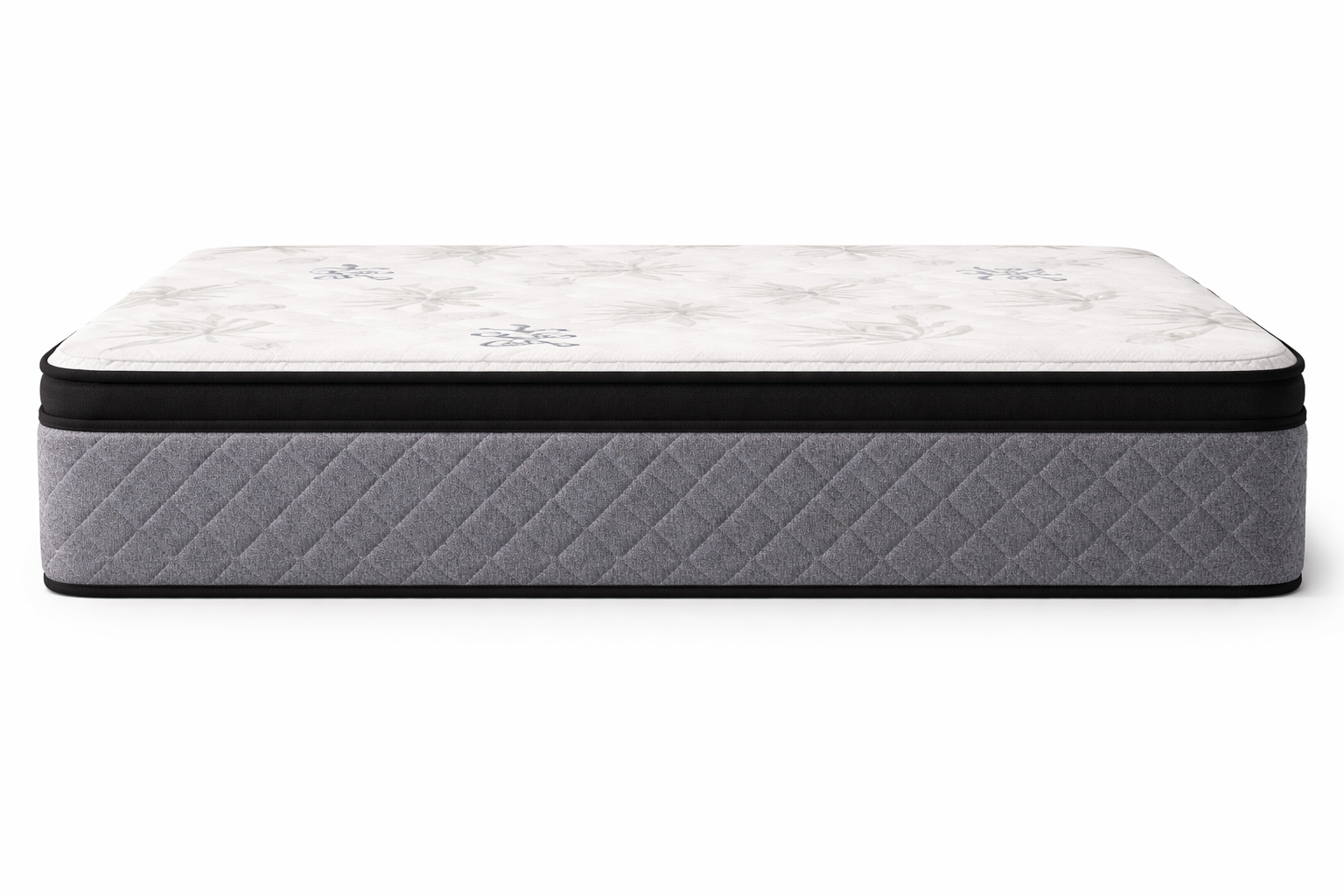 Side profile of Elite Gel Foam Pillow Top mattress showing 14.5 inch thickness and diamond stitched border