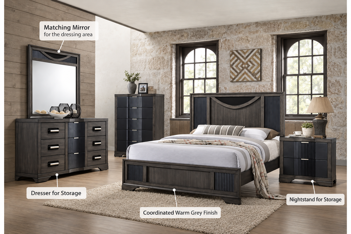 Ernest bedroom collection feature illustration in a staged room