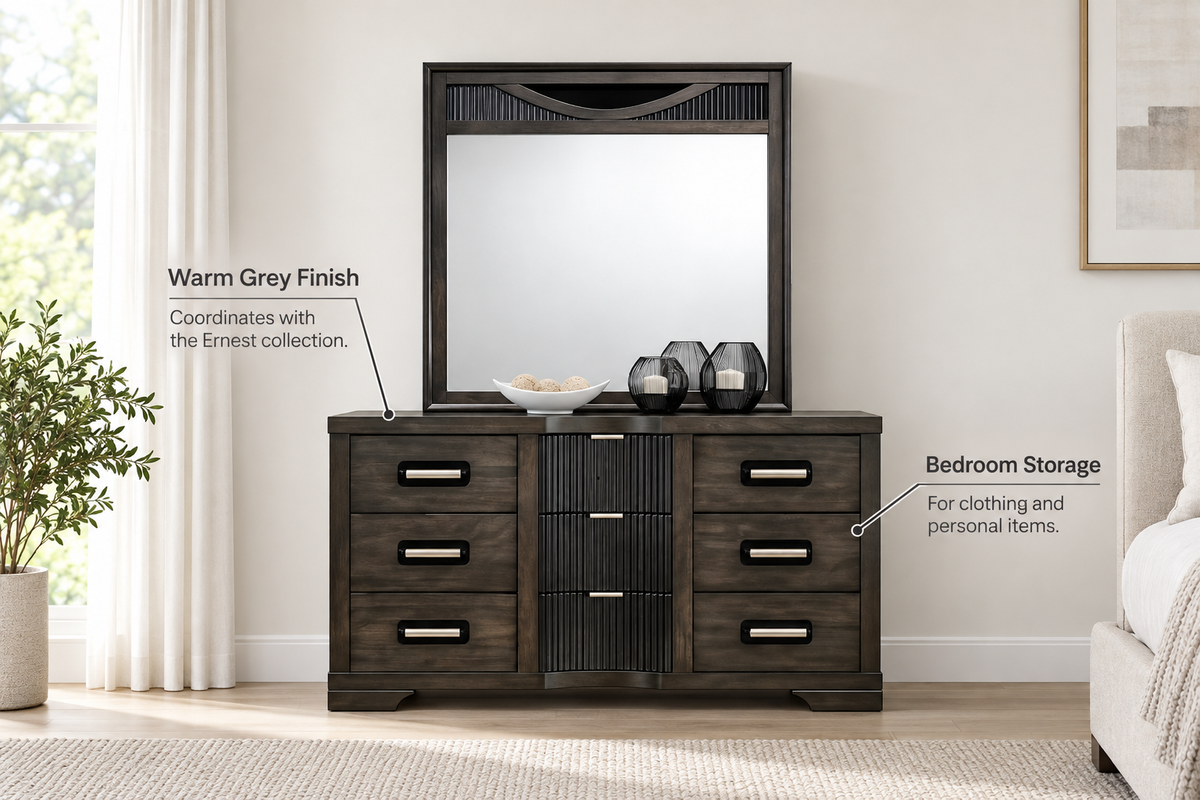 Ernest warm grey dresser, feature illustration