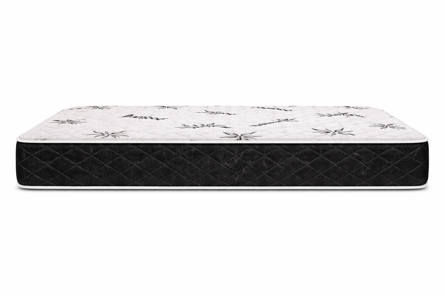 Essential rolled mattress side profile showing thickness and quilted border design