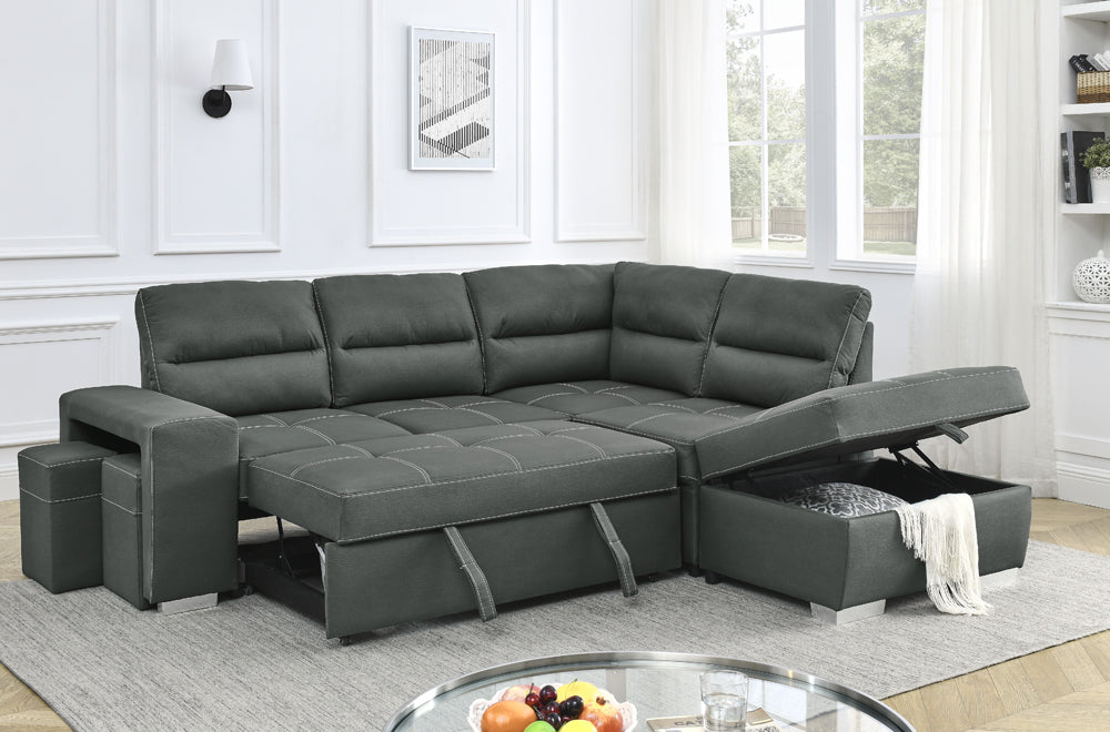 Evander Sectional Sofa Grey - Pull-Out Bed View