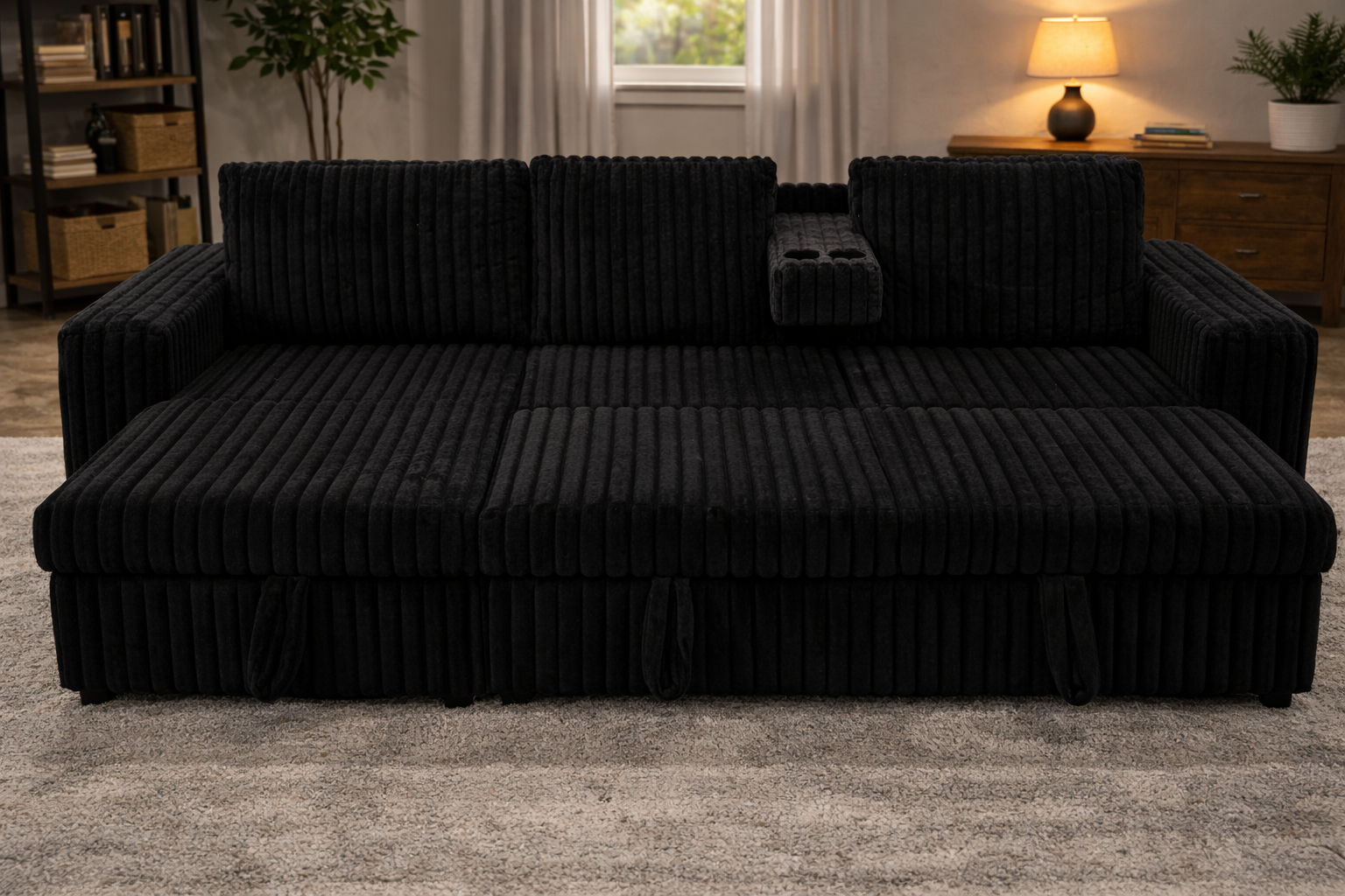 Floger Sofa Bed - Black Corduroy - Front View