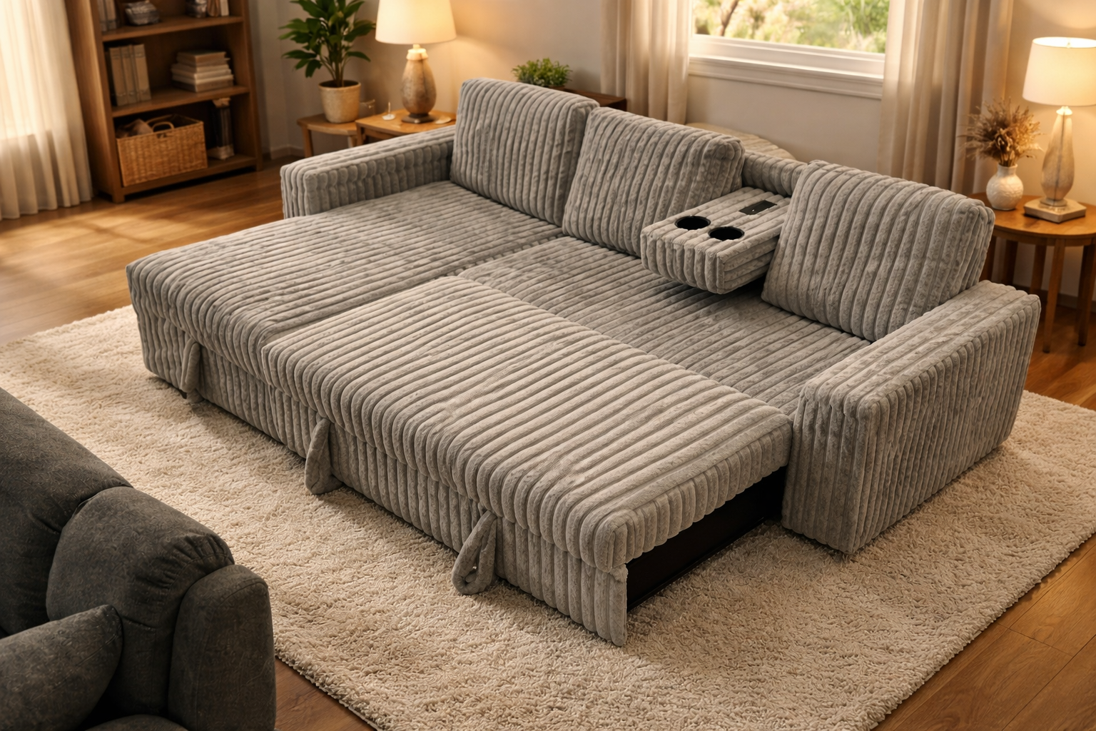 Floger Sofa Bed - Corduroy - Open Bed View
