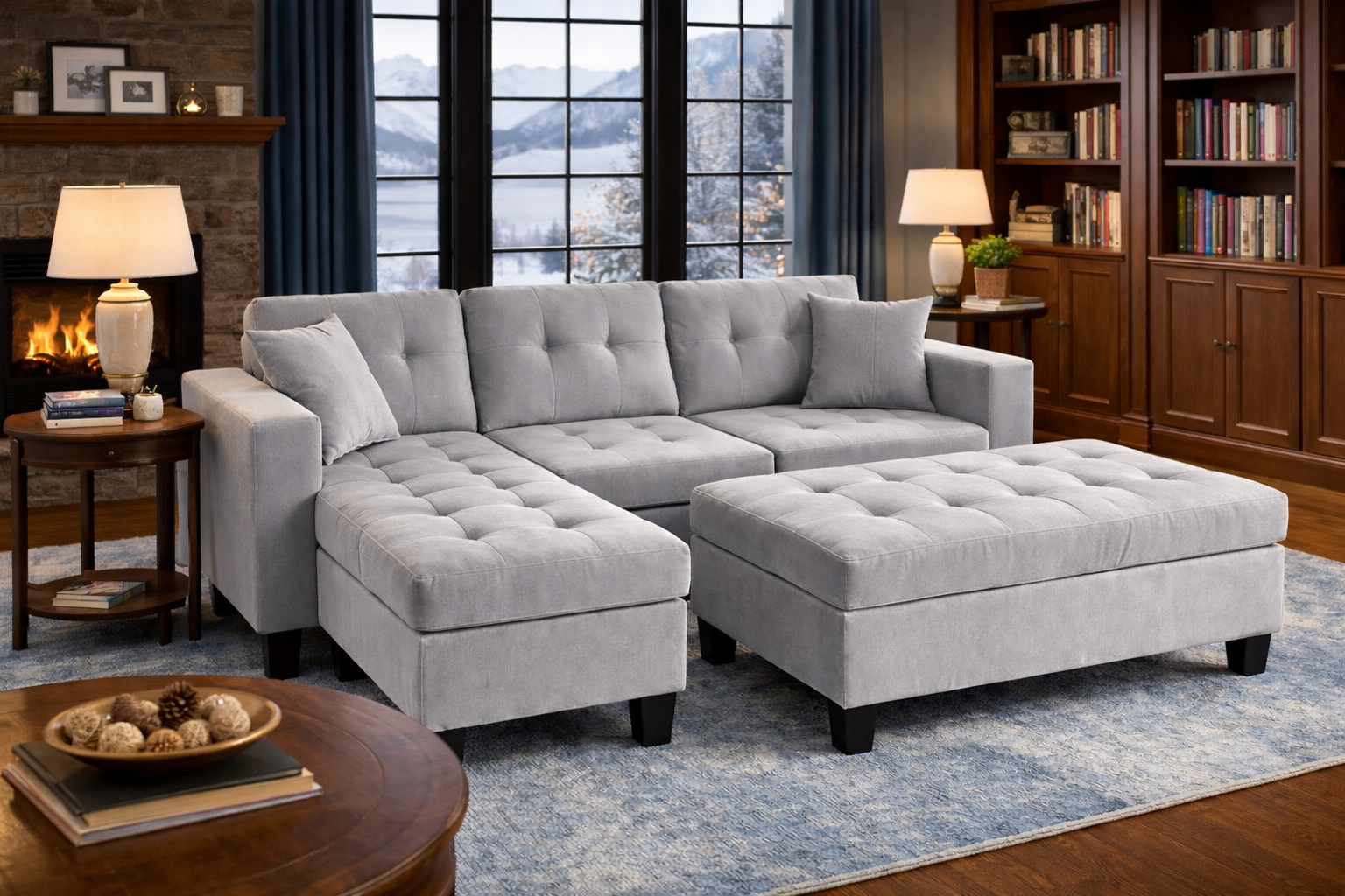 Lina Grey Velvet Fabric Sectional - Side View