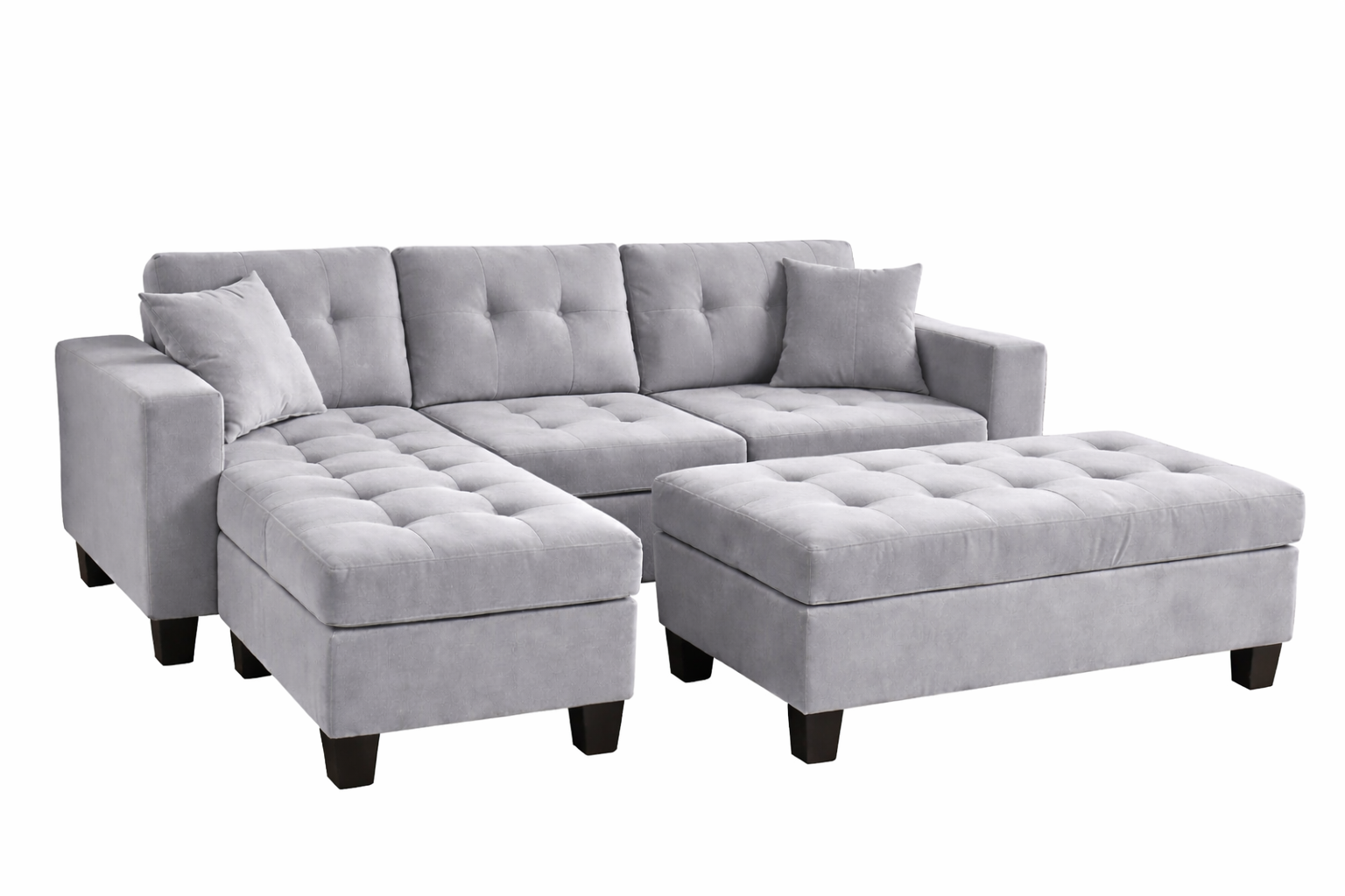 Lina Grey Velvet Fabric Sectional - Side View