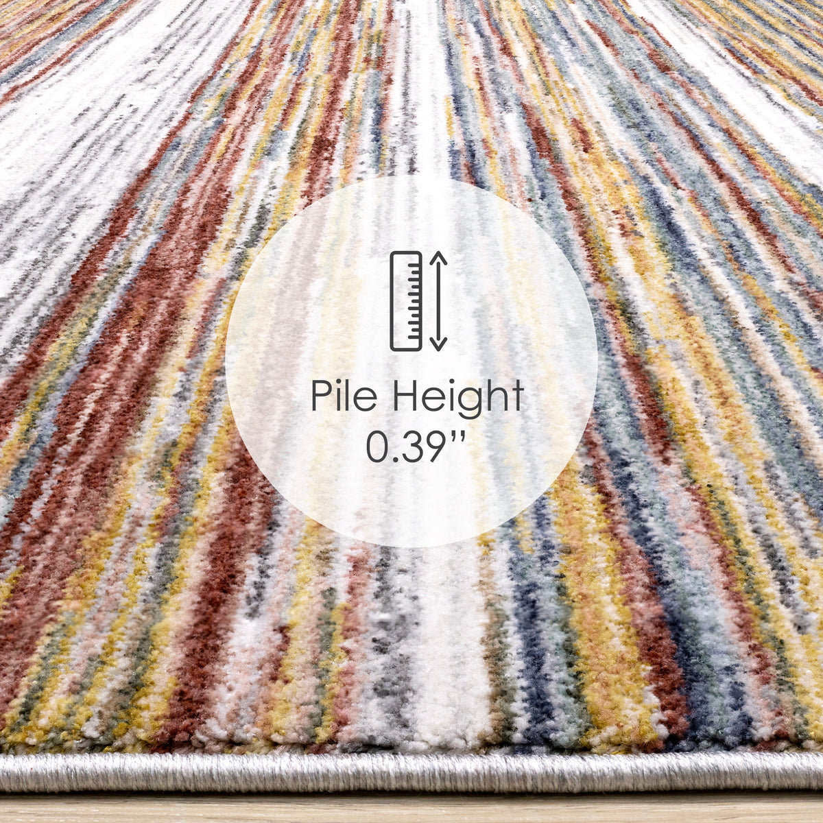 Marisa multicolour stripe area rug - pile height close-up