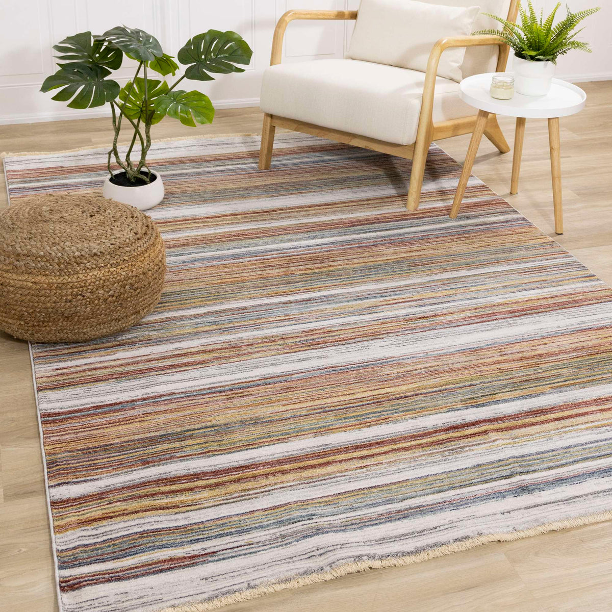 Marisa multicolour stripe area rug - texture and styling view 6