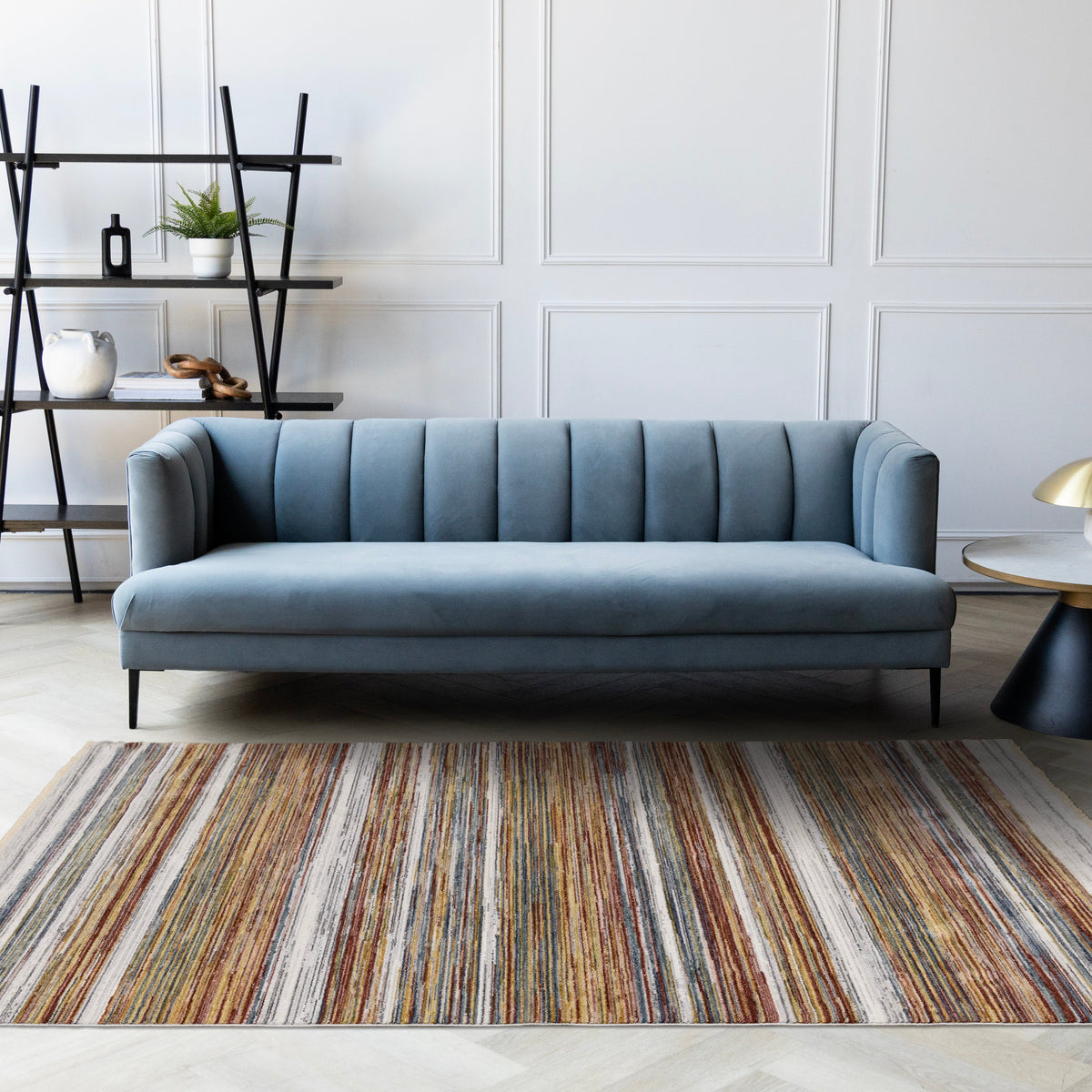 Marisa multicolour stripe area rug - texture and styling view 9