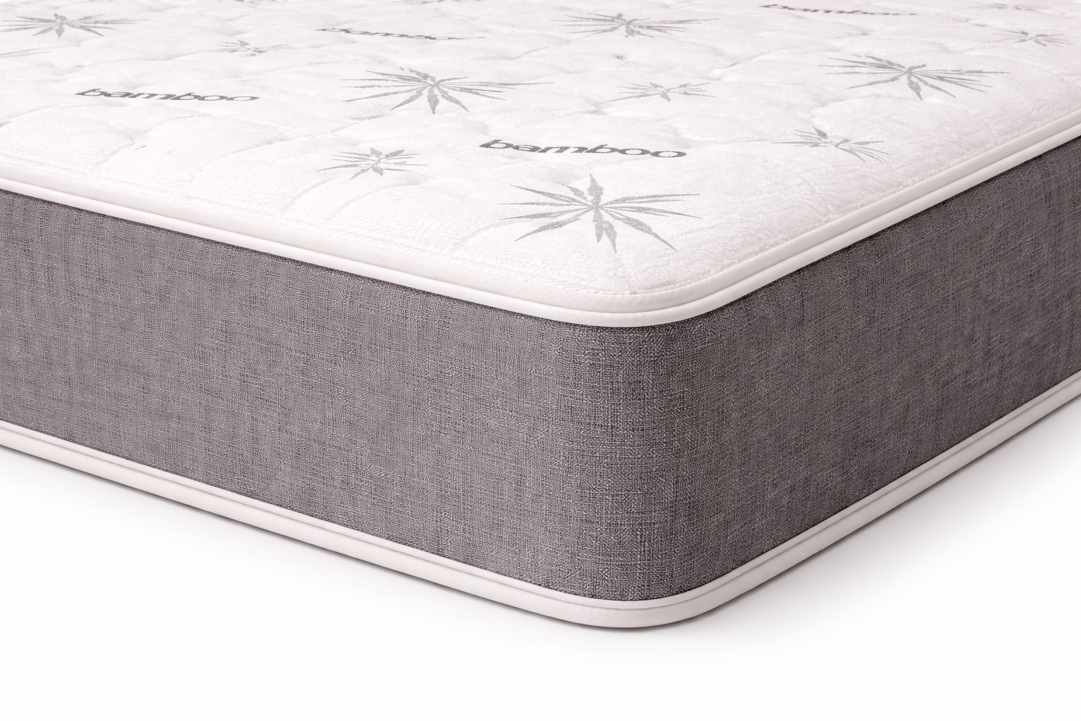Close up corner detail of Marrisa 8 inch foam mattress showing bamboo cover and side fabric